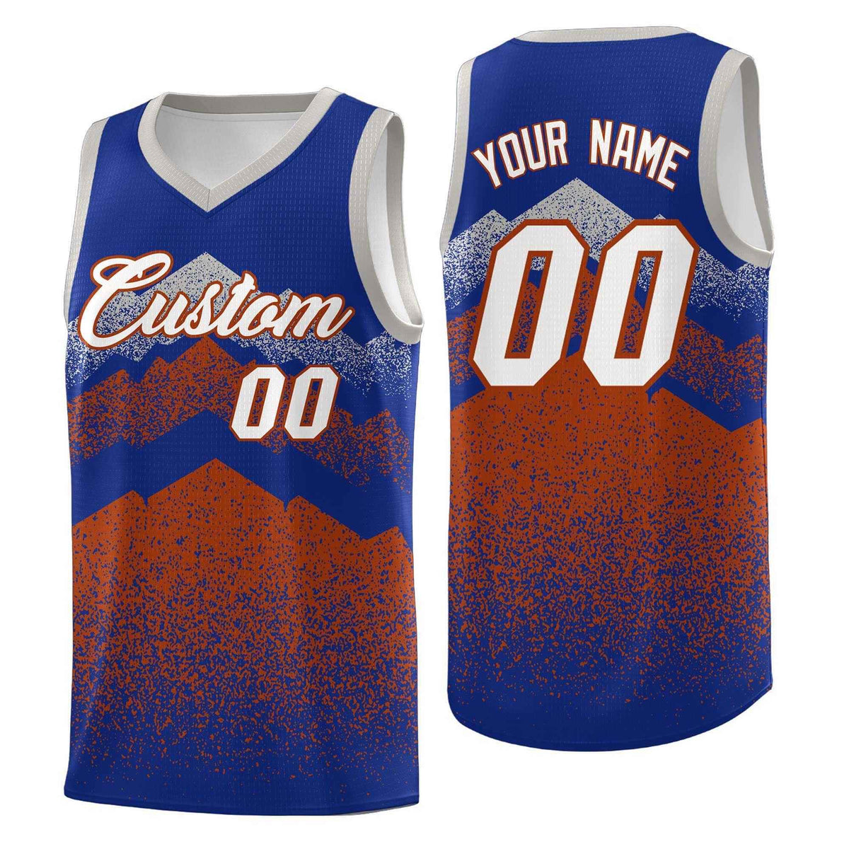 Custom Youth Basketball Jerseys Royal Dark Orange Gradient Mountain Design Uniforms