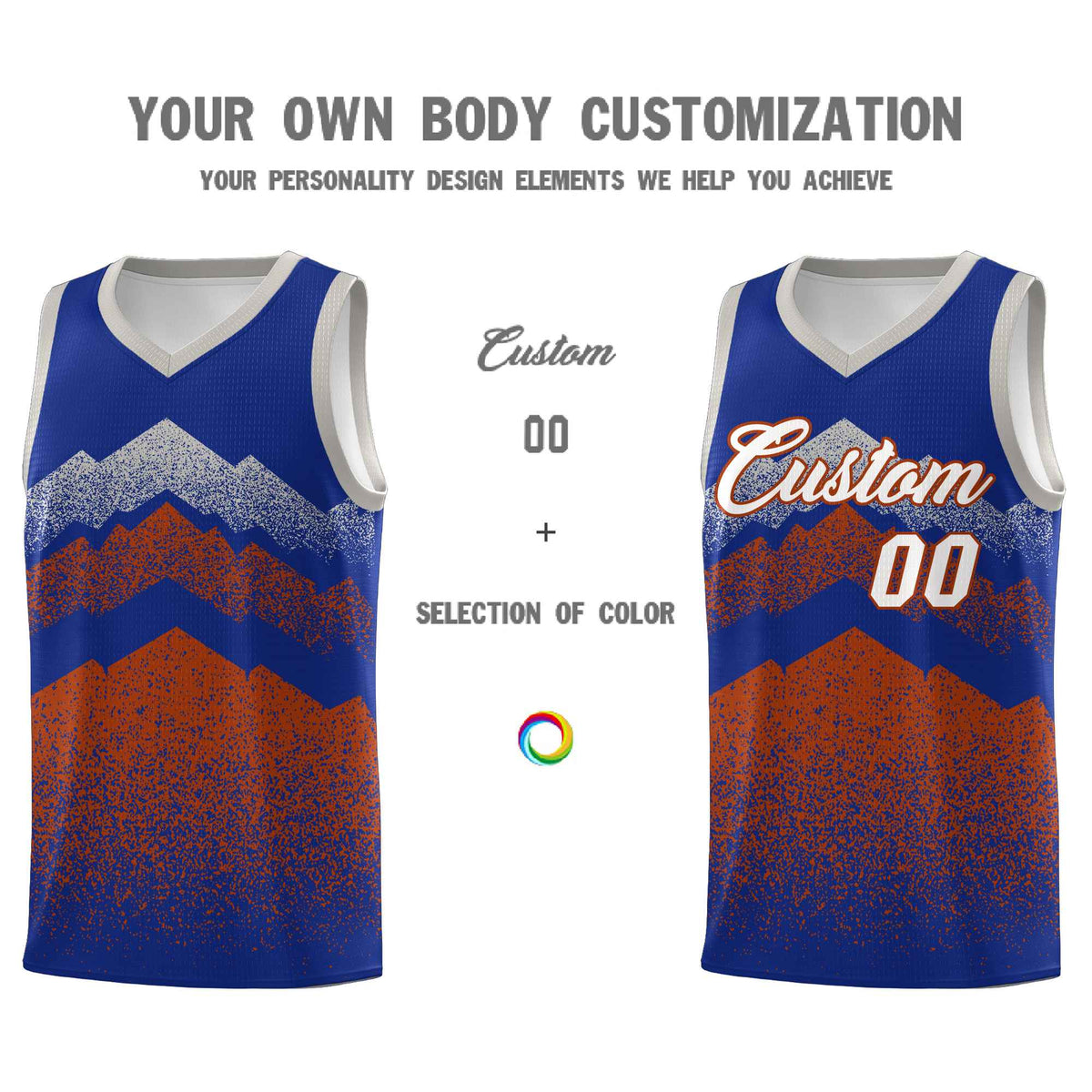 Custom Youth Basketball Jerseys Royal Dark Orange Gradient Mountain Design Uniforms