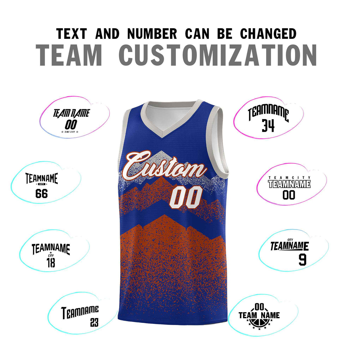 Custom Youth Basketball Jerseys Royal Dark Orange Gradient Mountain Design Uniforms