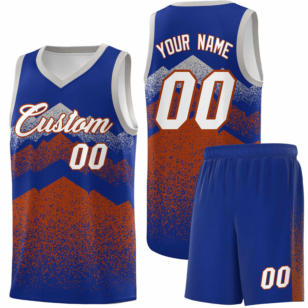 Custom Youth Basketball Jerseys Royal Dark Orange Gradient Mountain Design Uniforms