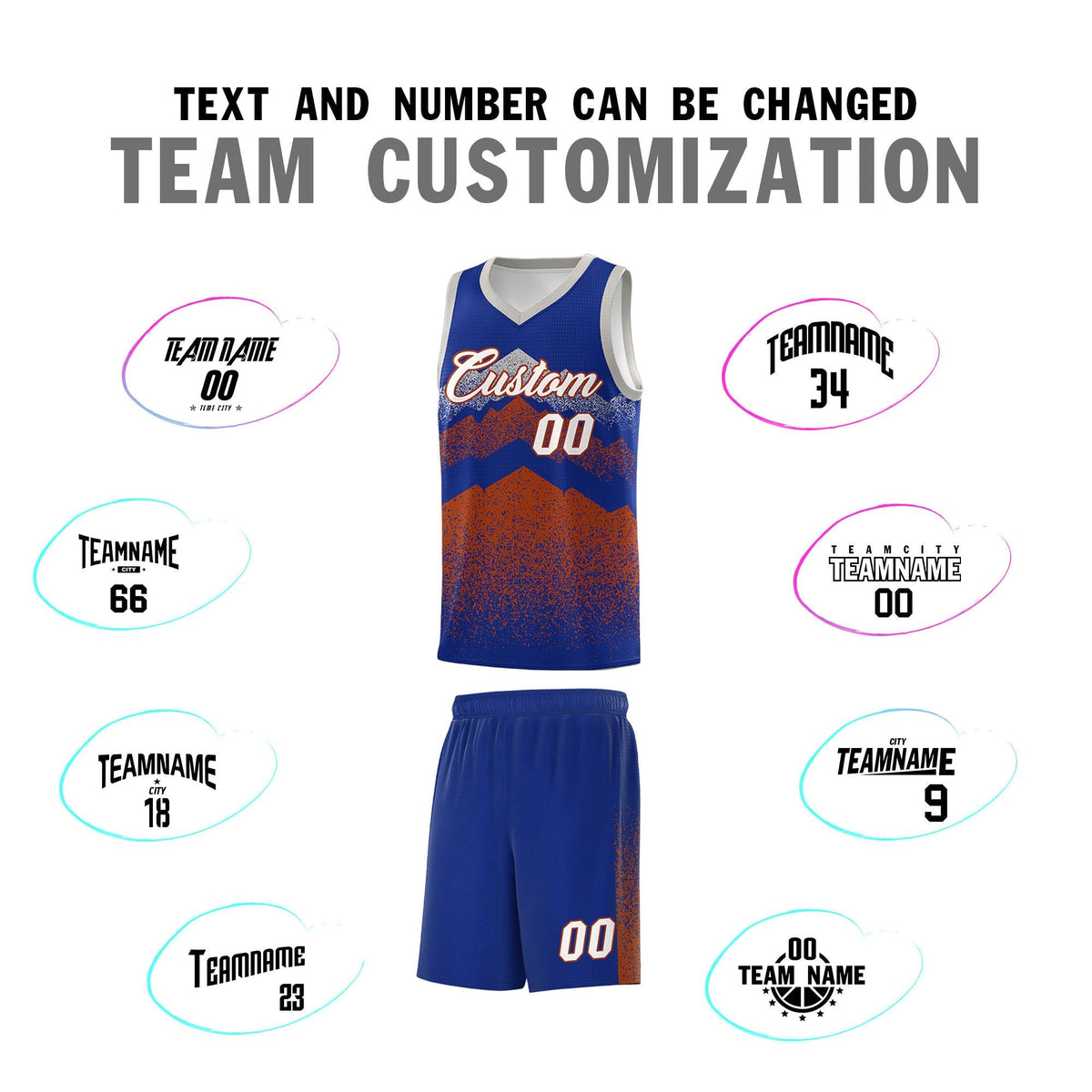 Custom Youth Basketball Jerseys Royal Dark Orange Gradient Mountain Design Uniforms