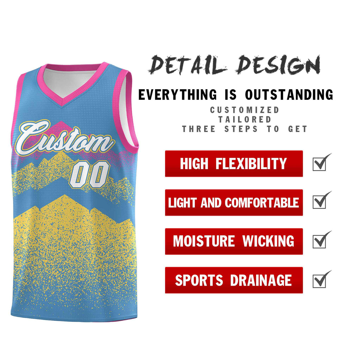 Personalized Youth Basketball Jerseys   Light Blue Khaki Gradient Mountain Design Uniforms