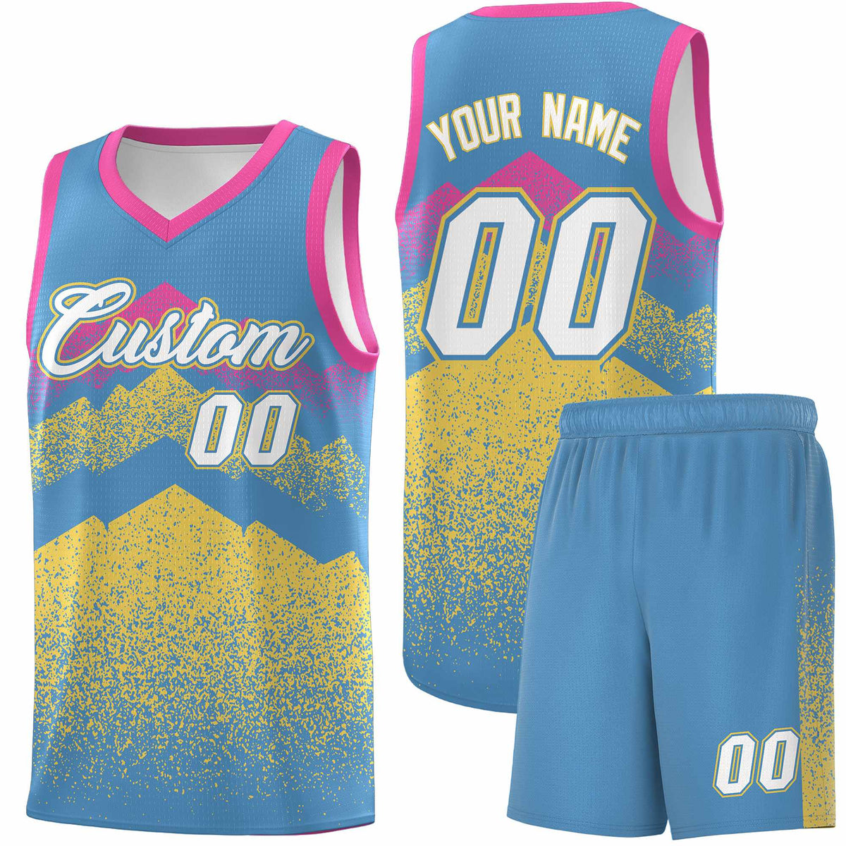 Personalized Youth Basketball Jerseys   Light Blue Khaki Gradient Mountain Design Uniforms