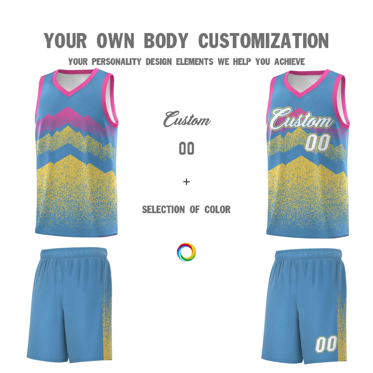 Personalized Youth Basketball Jerseys   Light Blue Khaki Gradient Mountain Design Uniforms