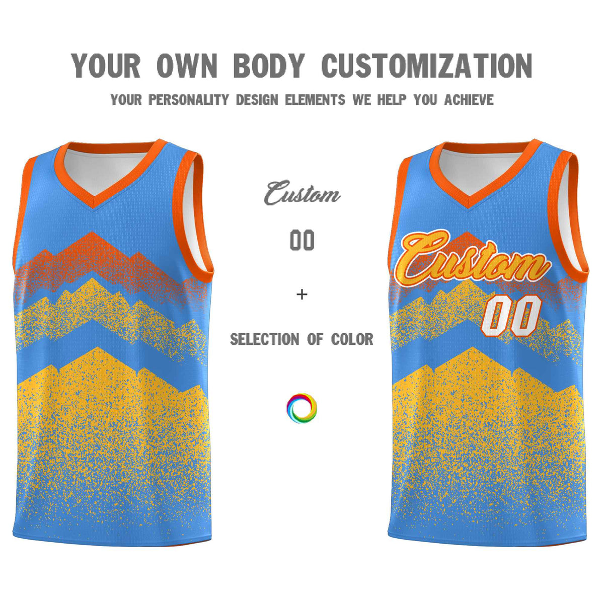 Personalized Youth Basketball Jerseys   Powder Blue Khaki Gradient Mountain Design Uniforms
