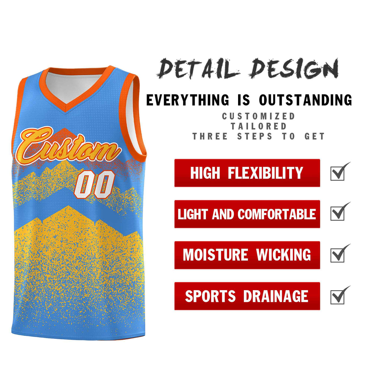 Personalized Youth Basketball Jerseys   Powder Blue Khaki Gradient Mountain Design Uniforms