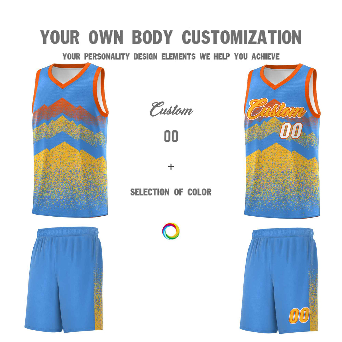 Personalized Youth Basketball Jerseys   Powder Blue Khaki Gradient Mountain Design Uniforms