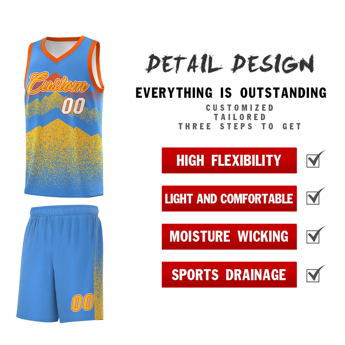 Personalized Youth Basketball Jerseys   Powder Blue Khaki Gradient Mountain Design Uniforms