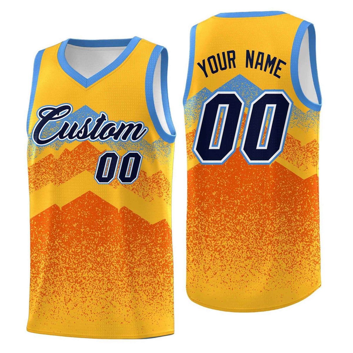 Custom Youth Basketball Jerseys Gold Orange Gradient Mountain Design Uniforms