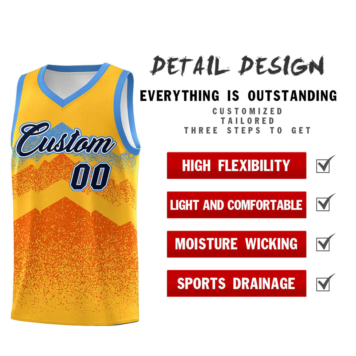 Custom Youth Basketball Jerseys Gold Orange Gradient Mountain Design Uniforms