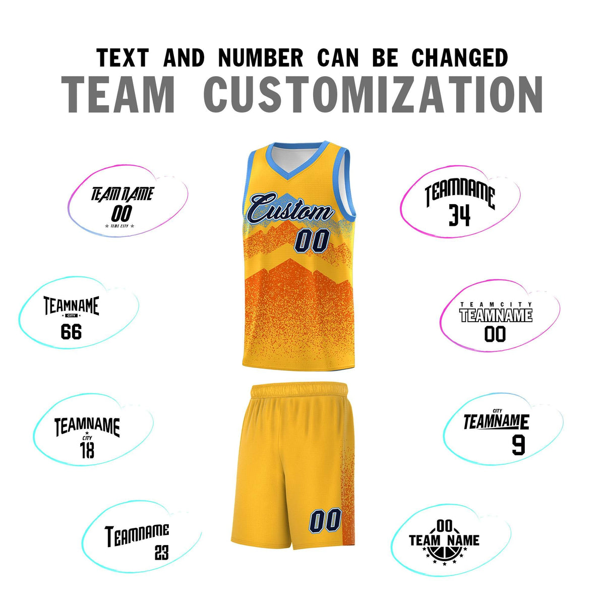 Custom Youth Basketball Jerseys Gold Orange Gradient Mountain Design Uniforms