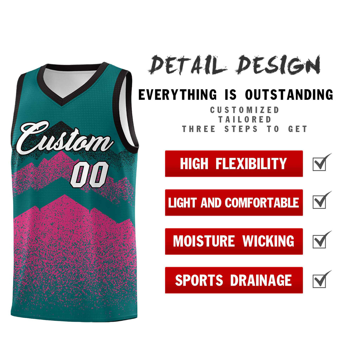 Custom Youth Basketball Jerseys Midnight Green Pink Gradient Mountain Design Uniforms