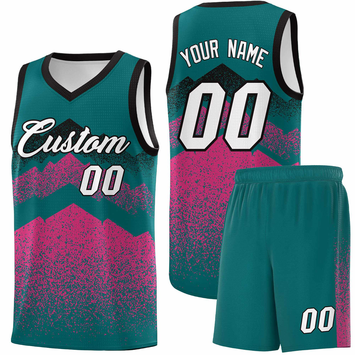 Custom Youth Basketball Jerseys Midnight Green Pink Gradient Mountain Design Uniforms