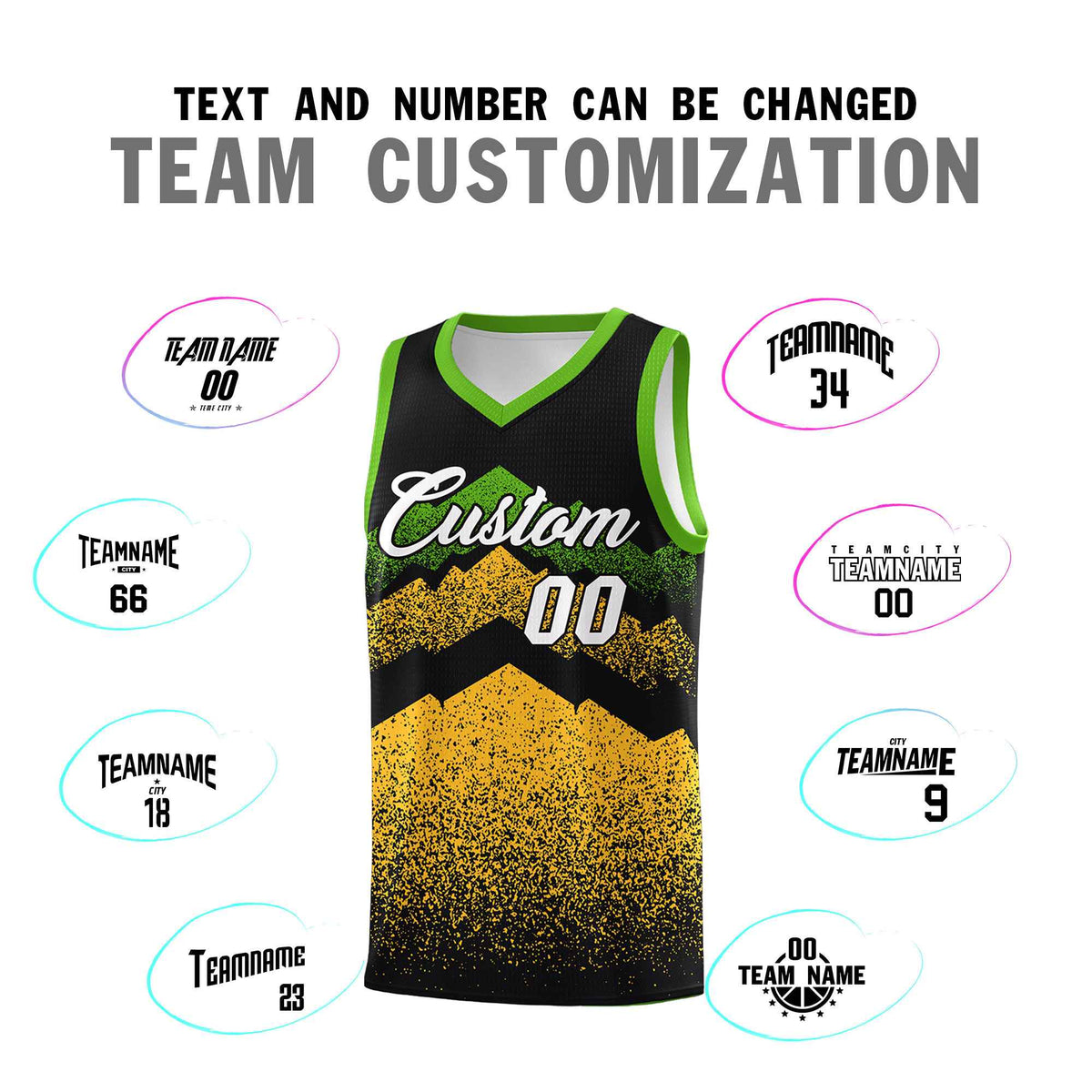 Personalized Youth Basketball Jerseys   Black Gold Gradient Mountain Design Uniforms