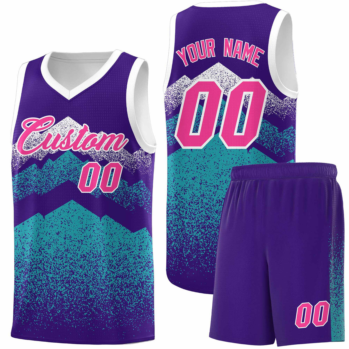 Personalized Youth Basketball Jerseys   Purple Aqua Gradient Mountain Design Uniforms