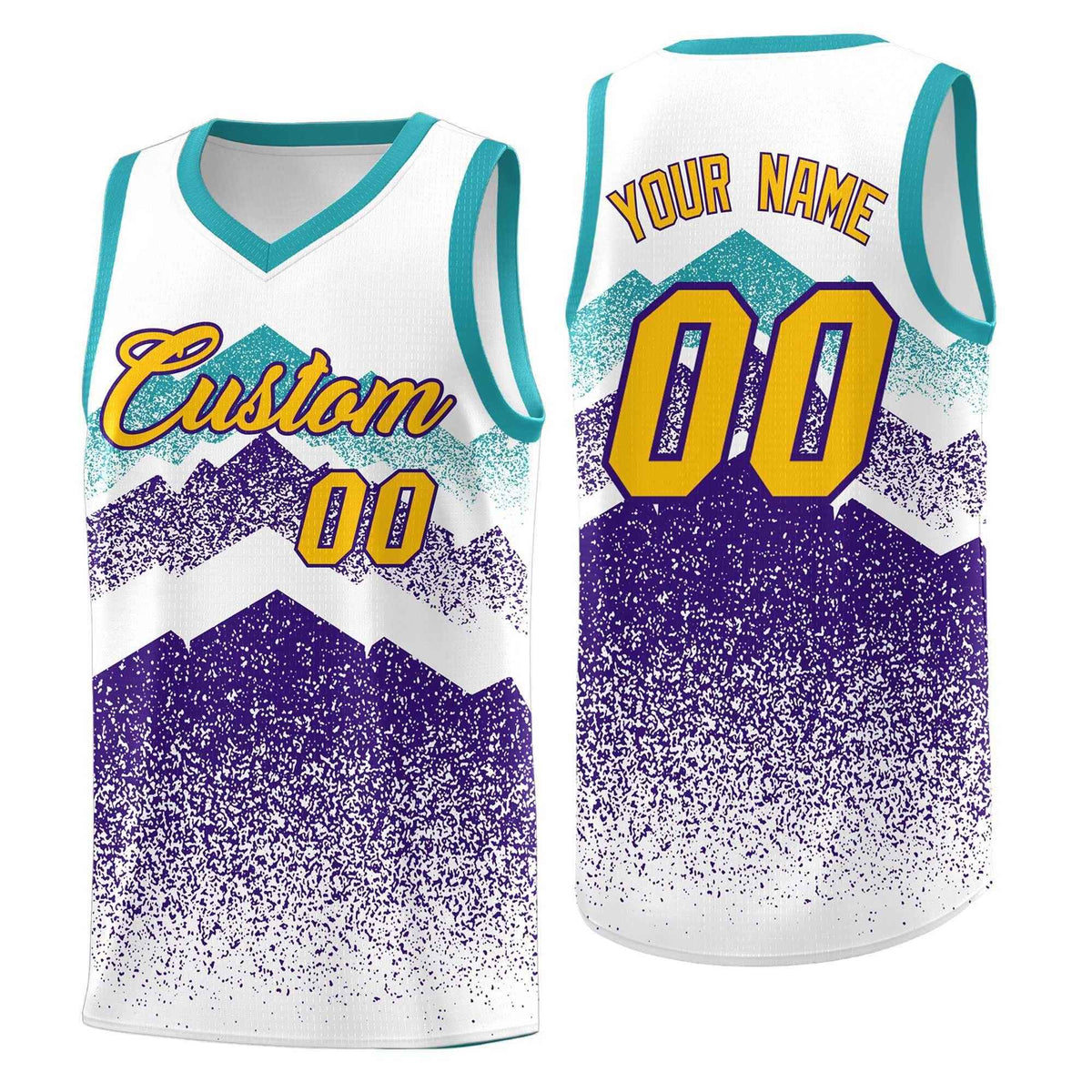 Custom Youth Basketball Jerseys White Purple Gradient Mountain Design Uniforms