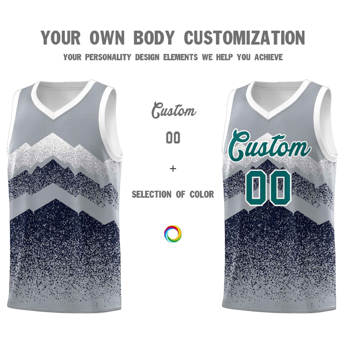 Custom Youth Basketball Jerseys Gray Navy Gradient Mountain Design Uniforms