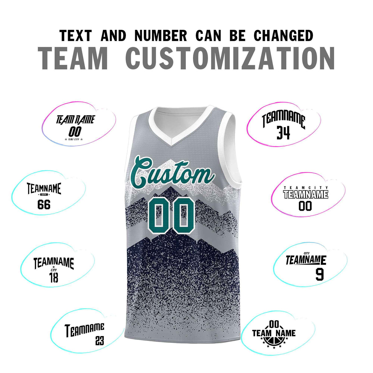 Custom Youth Basketball Jerseys Gray Navy Gradient Mountain Design Uniforms