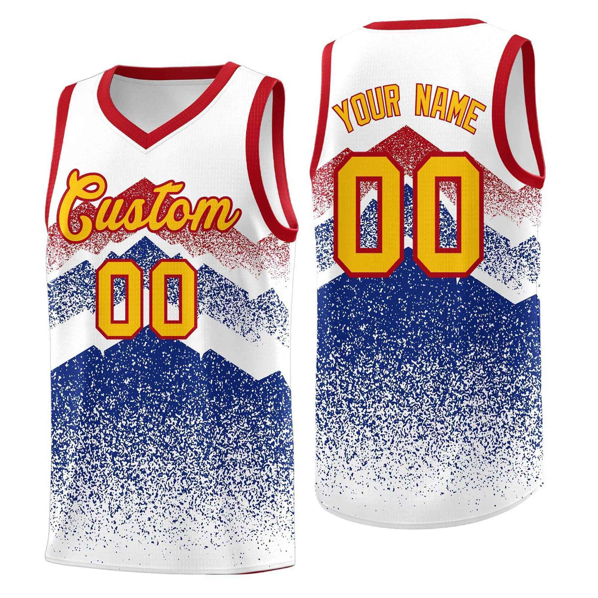 Custom Youth Basketball Jerseys White Royal Gradient Mountain Design Uniforms