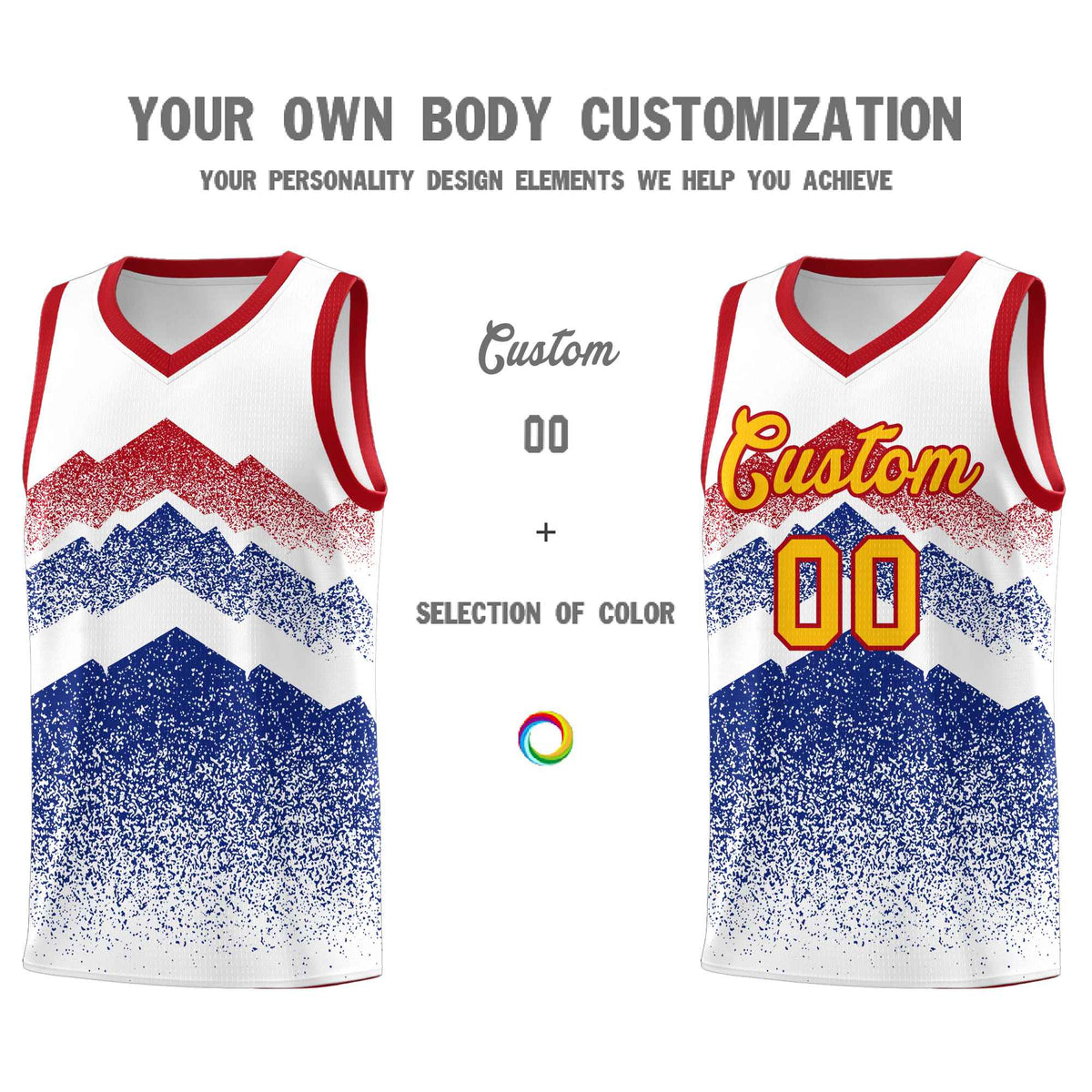 Custom Youth Basketball Jerseys White Royal Gradient Mountain Design Uniforms