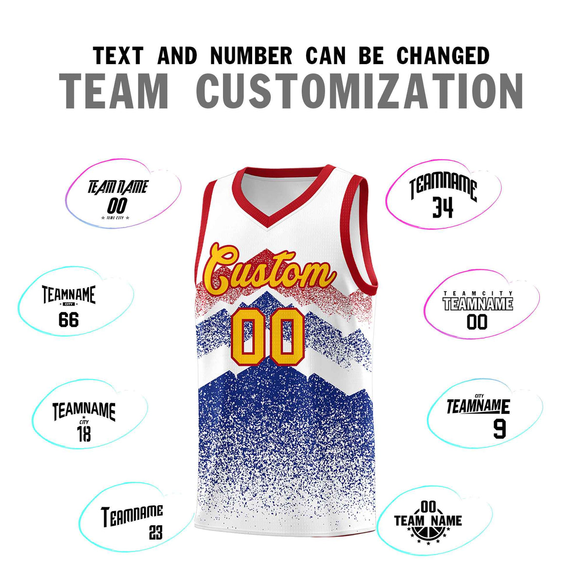 Custom Youth Basketball Jerseys White Royal Gradient Mountain Design Uniforms