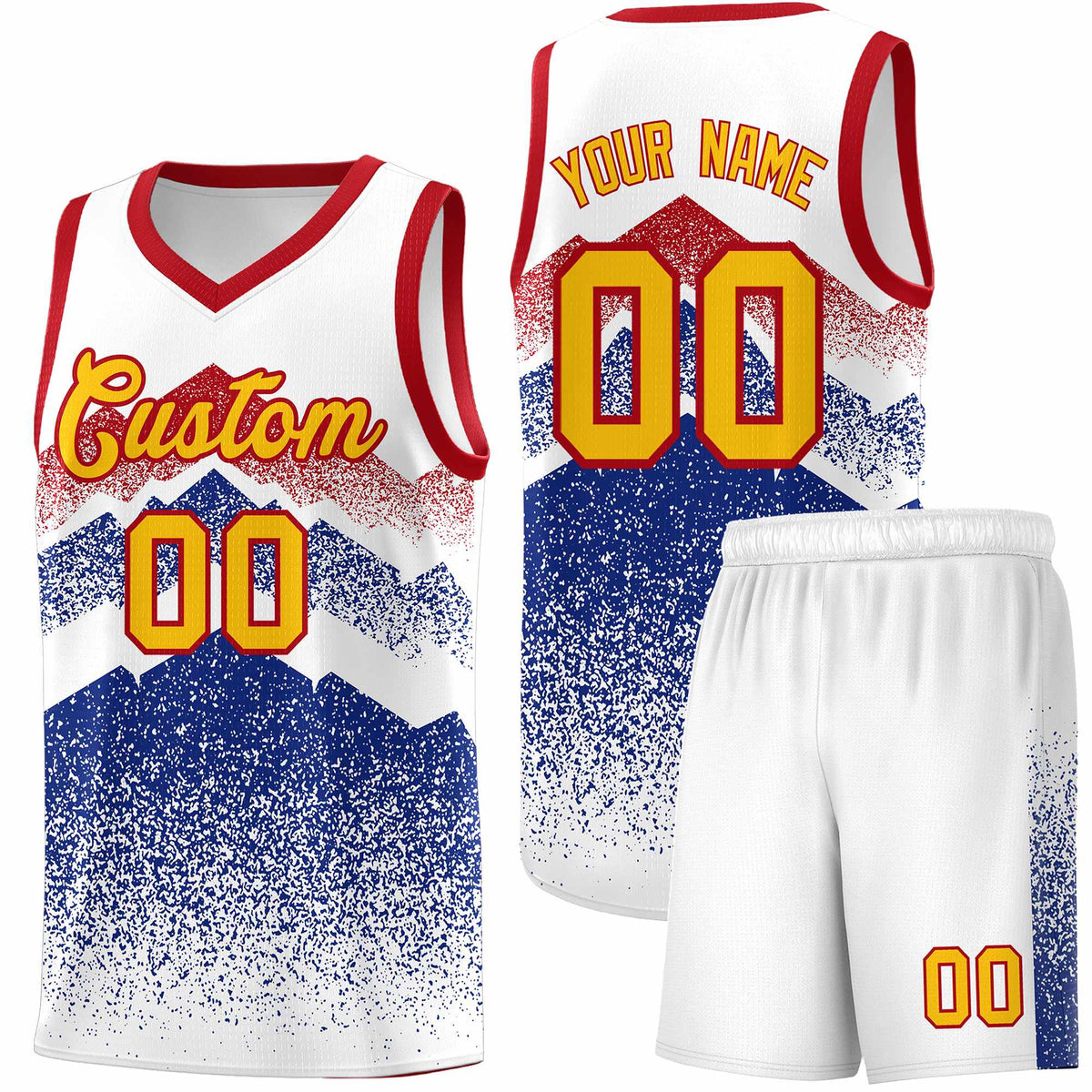 Custom Youth Basketball Jerseys White Royal Gradient Mountain Design Uniforms