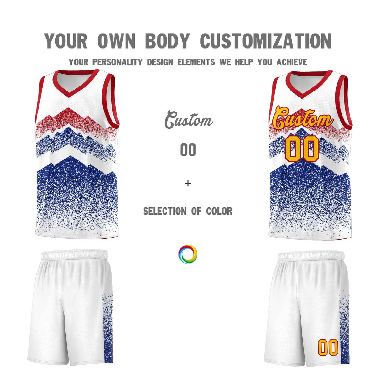 Custom Youth Basketball Jerseys White Royal Gradient Mountain Design Uniforms