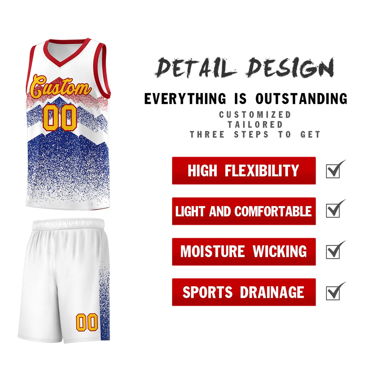 Custom Youth Basketball Jerseys White Royal Gradient Mountain Design Uniforms