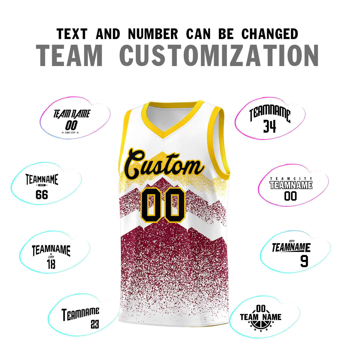 Personalized Youth Basketball Jerseys   White Crimson Gradient Mountain Design Uniforms