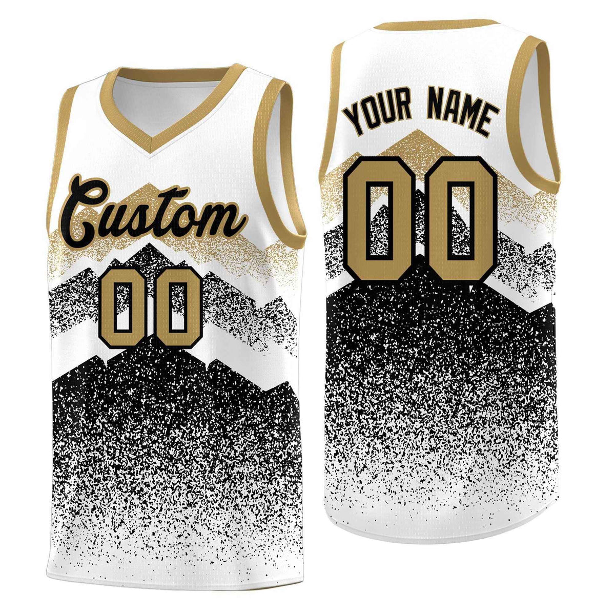 Custom Youth Basketball Jerseys White Black Gradient Mountain Design Uniforms