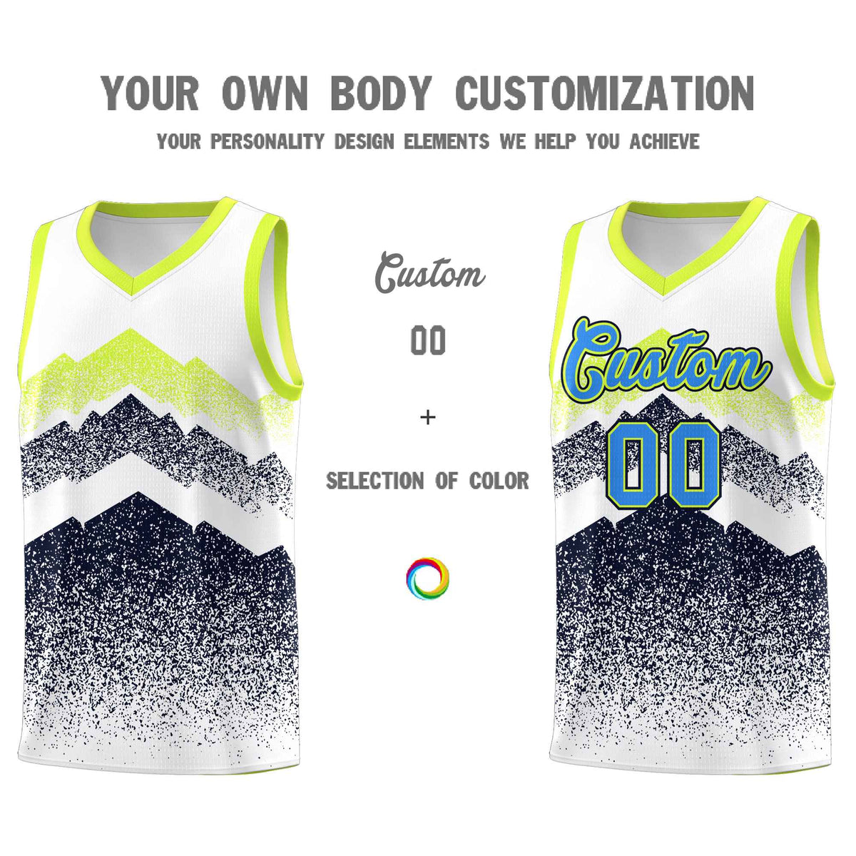 Personalized Youth Basketball Jerseys   White Navy Gradient Mountain Design Uniforms