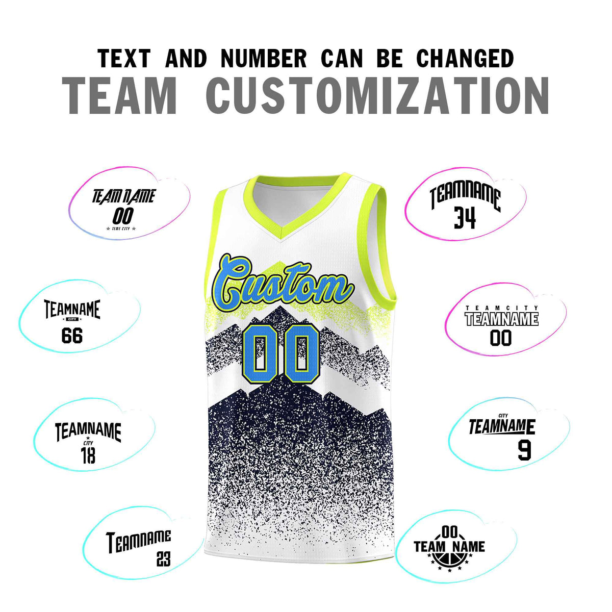 Personalized Youth Basketball Jerseys   White Navy Gradient Mountain Design Uniforms