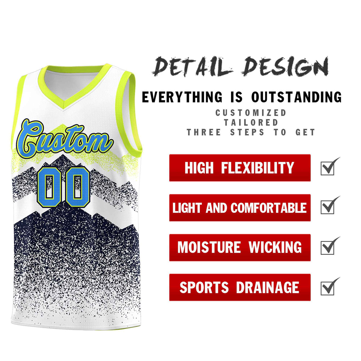 Personalized Youth Basketball Jerseys   White Navy Gradient Mountain Design Uniforms