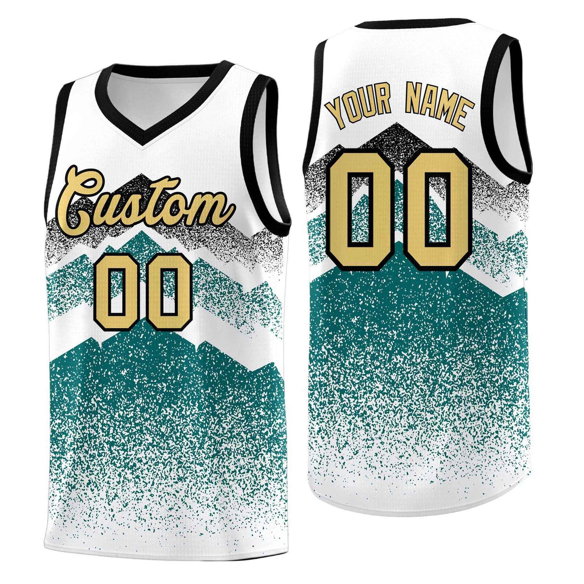 Custom Youth Basketball Jerseys White Teal Gradient Mountain Design Uniforms