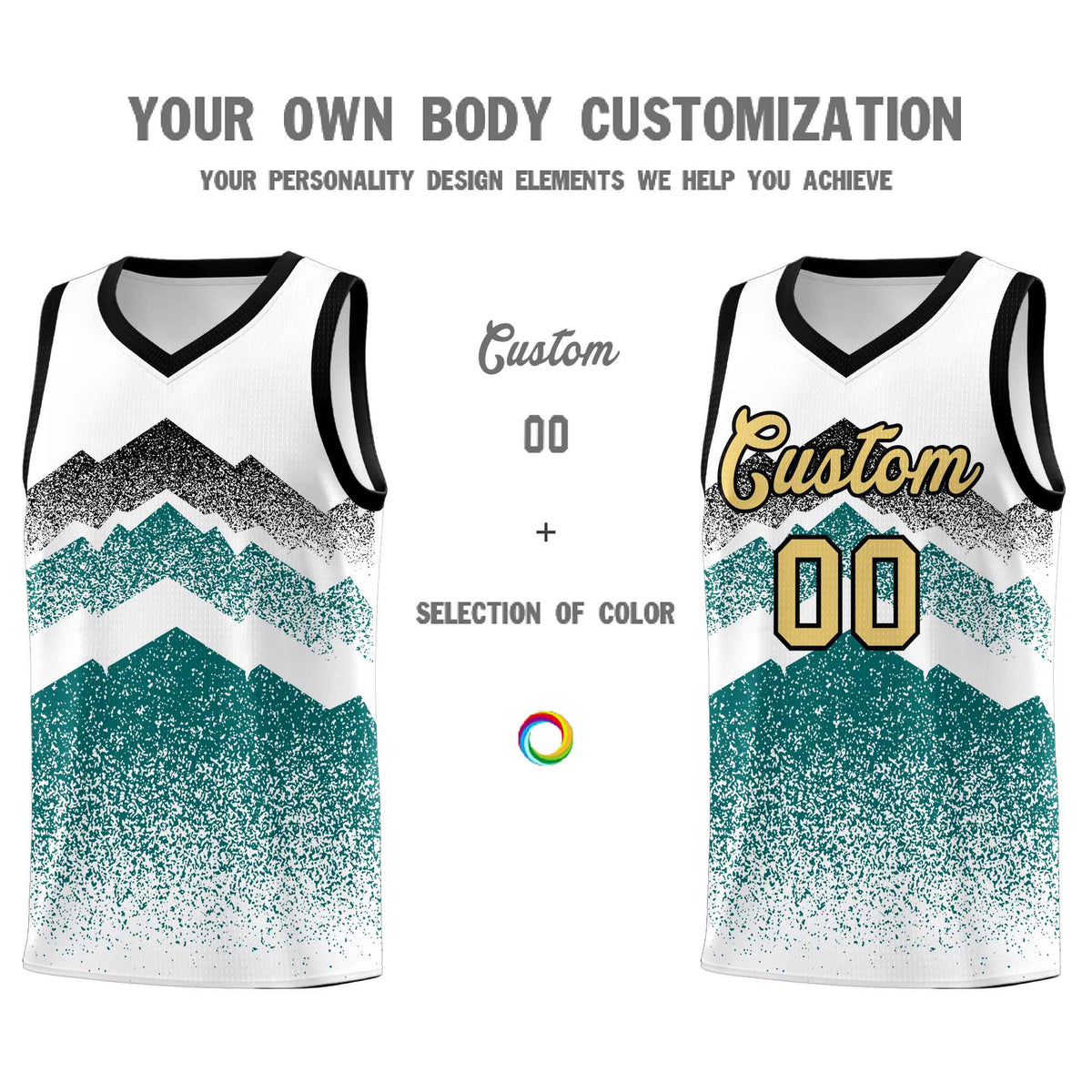 Custom Youth Basketball Jerseys White Teal Gradient Mountain Design Uniforms