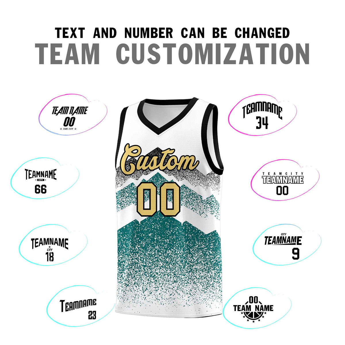 Custom Youth Basketball Jerseys White Teal Gradient Mountain Design Uniforms