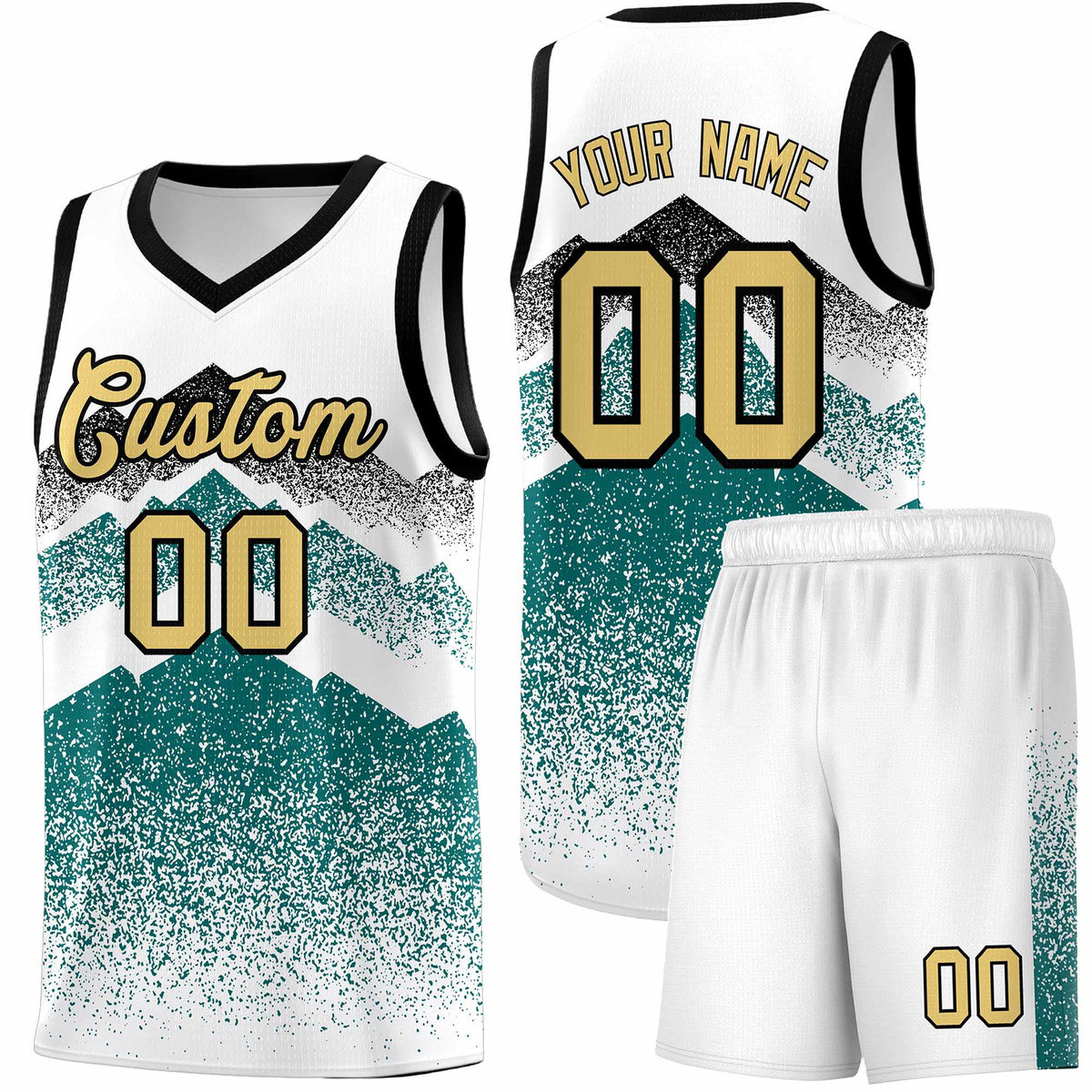 Custom Youth Basketball Jerseys White Teal Gradient Mountain Design Uniforms