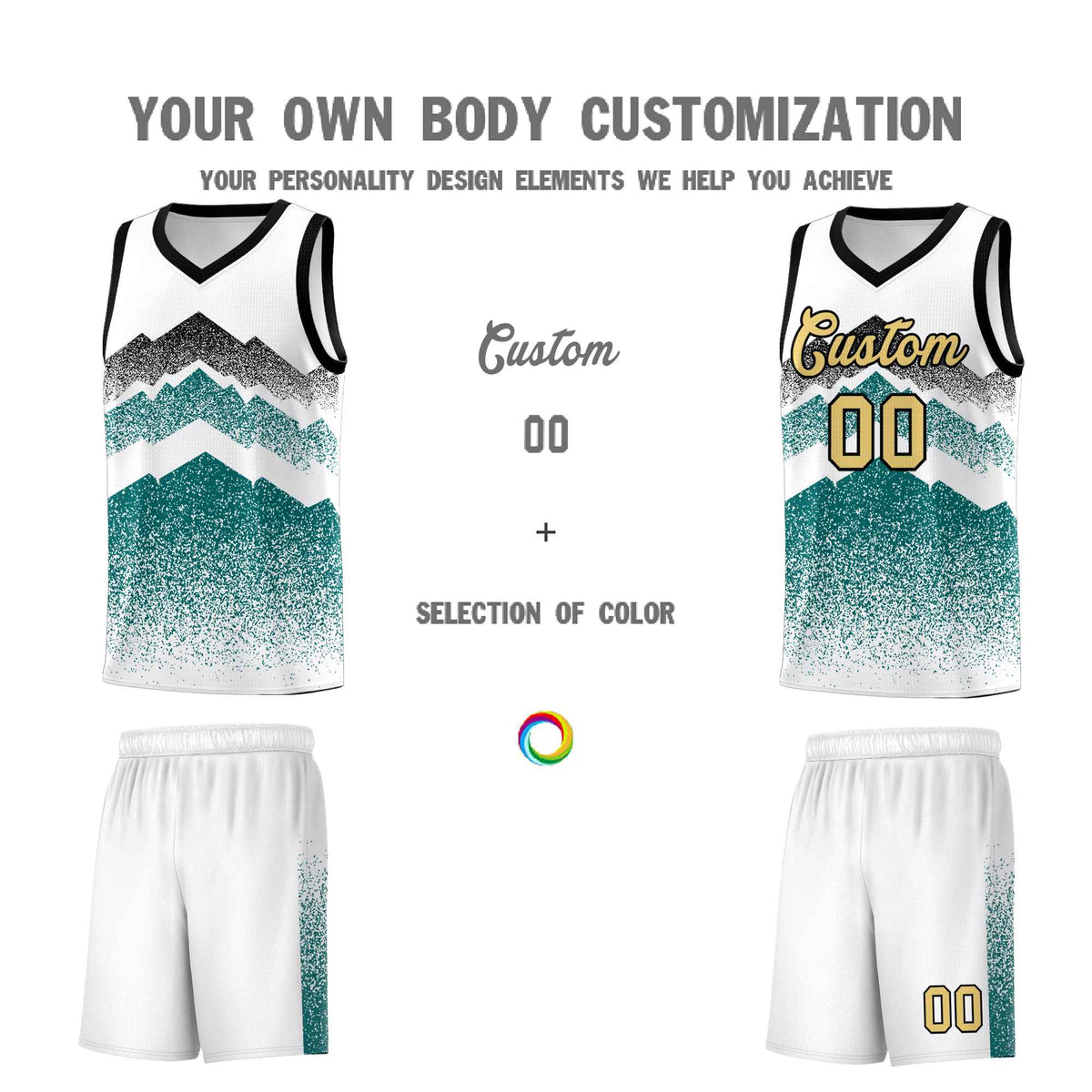 Custom Youth Basketball Jerseys White Teal Gradient Mountain Design Uniforms