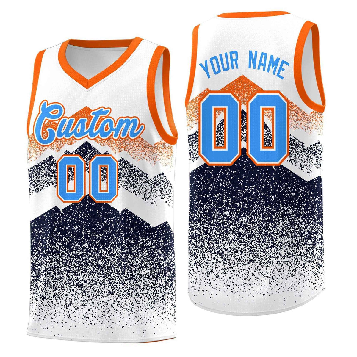 Personalized Youth Basketball Jerseys   White Navy Gradient Mountain Design Uniforms