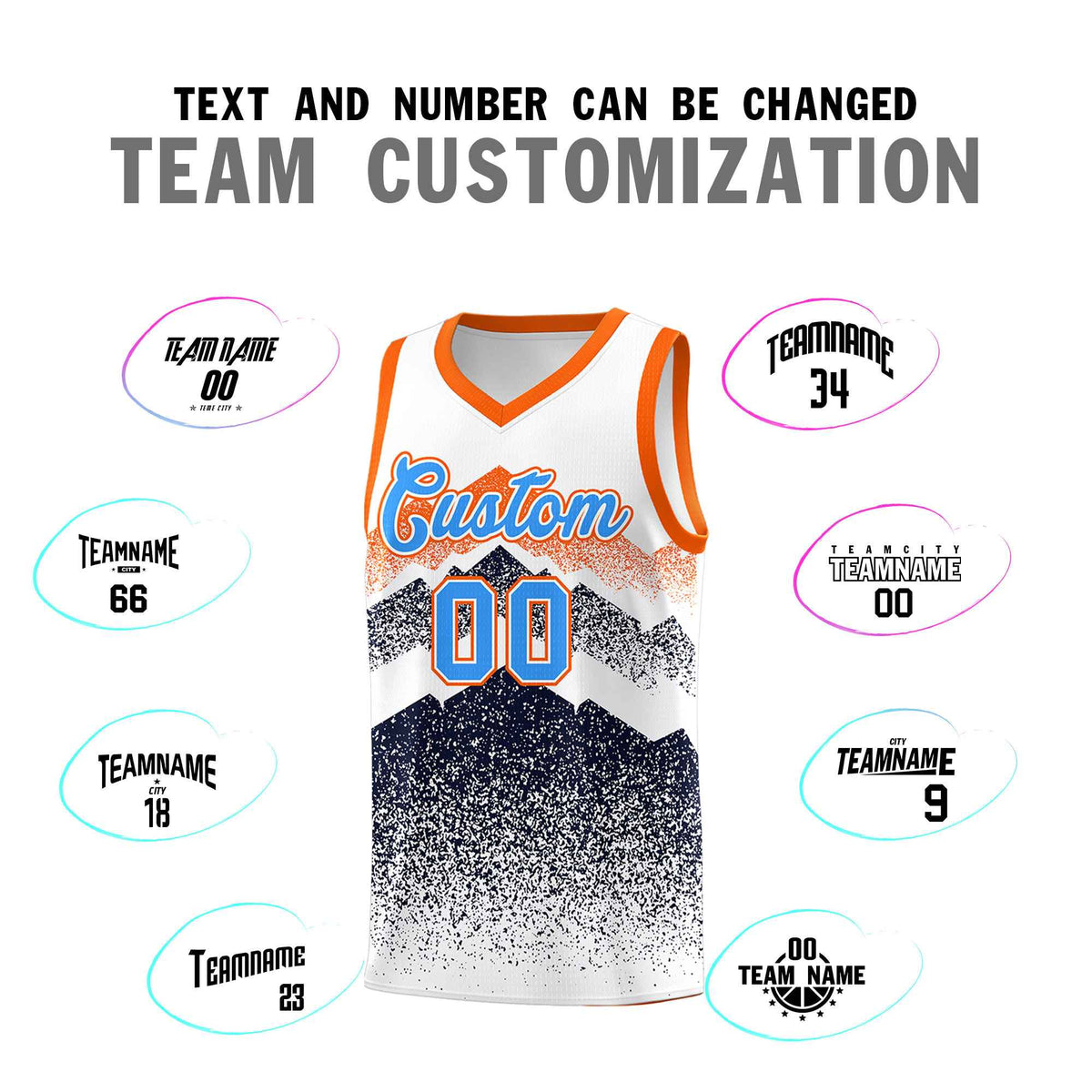 Personalized Youth Basketball Jerseys   White Navy Gradient Mountain Design Uniforms