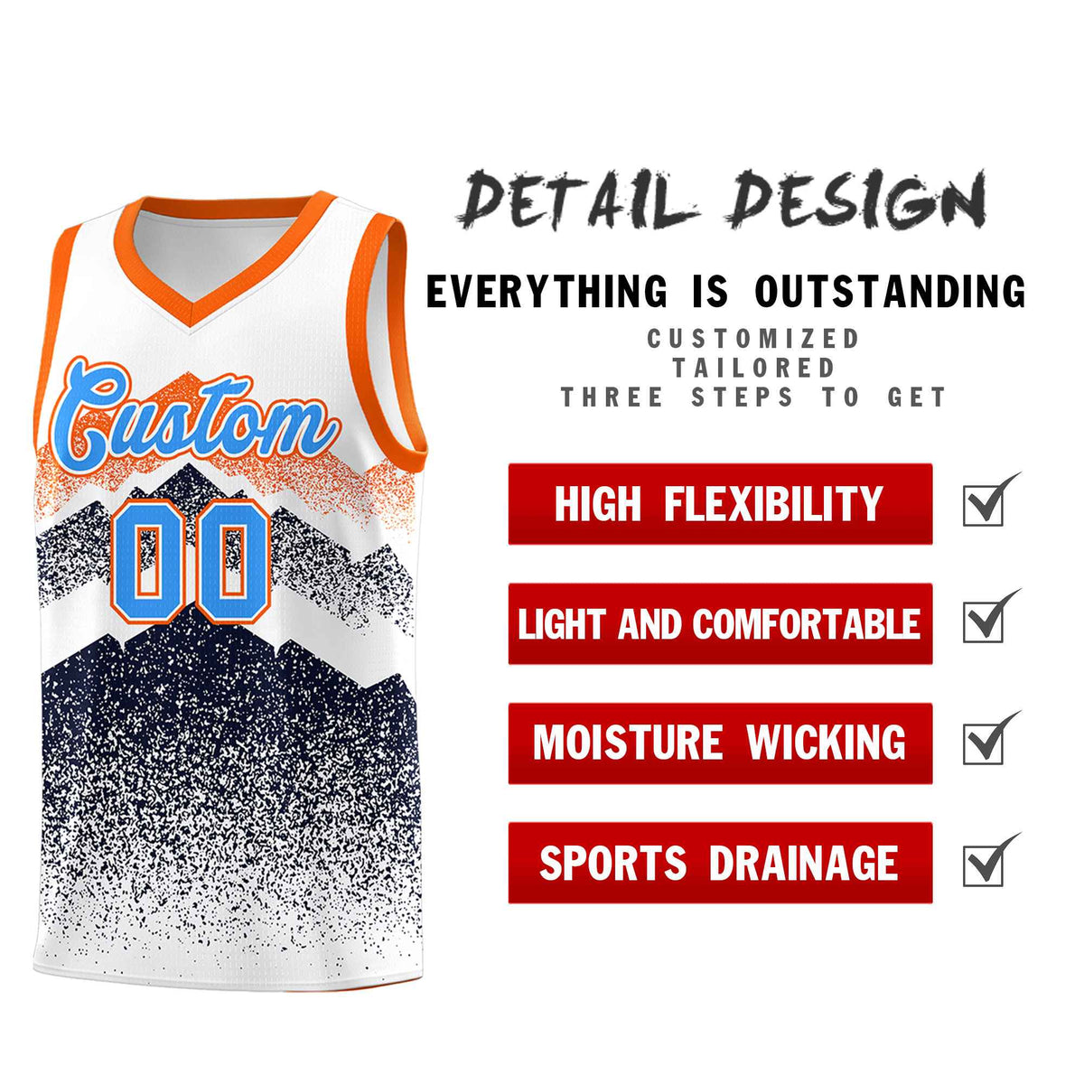 Personalized Youth Basketball Jerseys   White Navy Gradient Mountain Design Uniforms