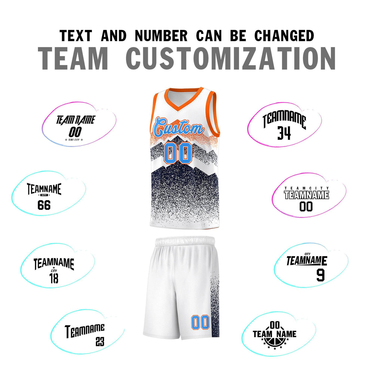 Personalized Youth Basketball Jerseys   White Navy Gradient Mountain Design Uniforms