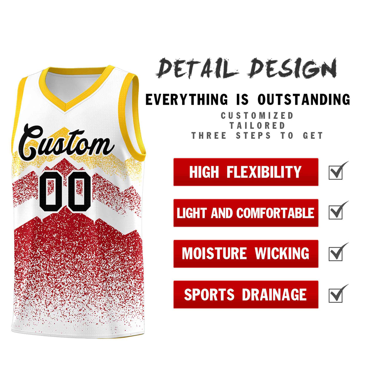 Custom Youth Basketball Jerseys White Red Gradient Mountain Design Uniforms