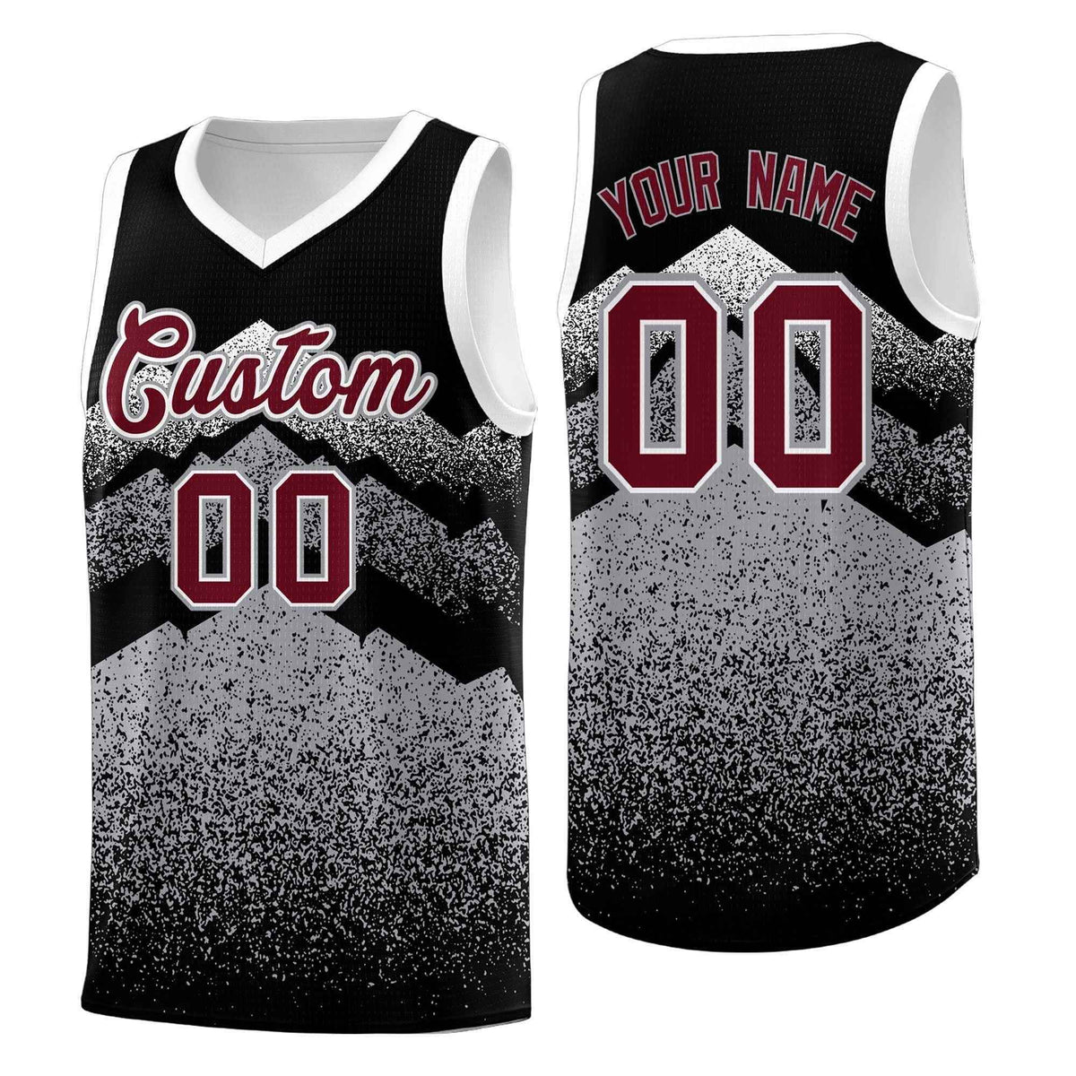 Personalized Youth Basketball Jerseys   Black Gray Gradient Mountain Design Uniforms