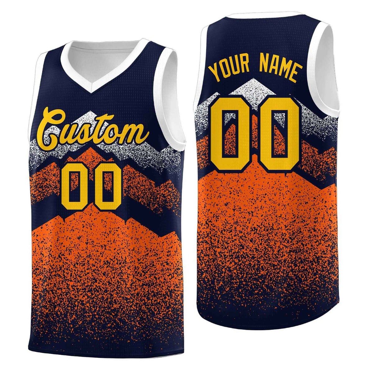 Personalized Youth Basketball Jerseys   Navy Orange Gradient Mountain Design Uniforms