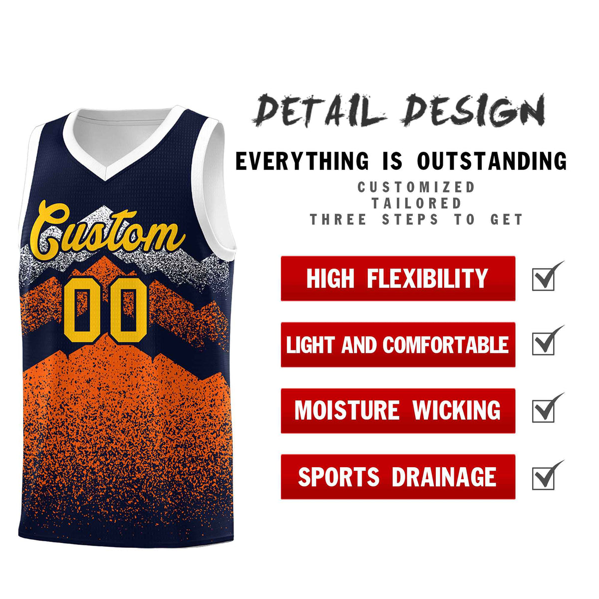 Personalized Youth Basketball Jerseys   Navy Orange Gradient Mountain Design Uniforms