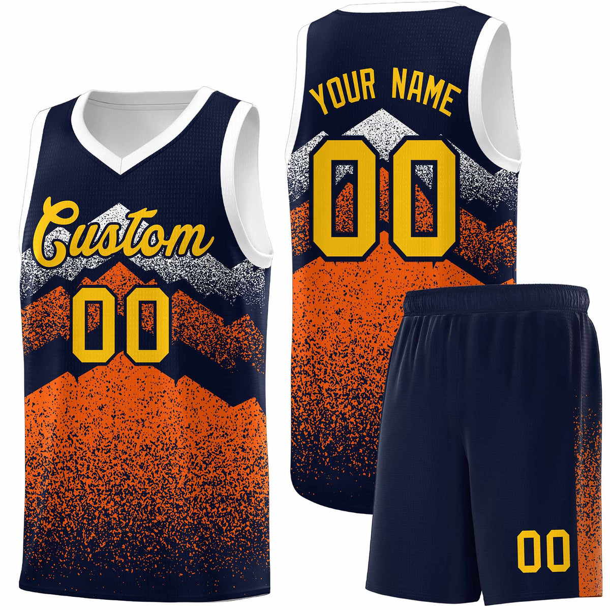 Personalized Youth Basketball Jerseys   Navy Orange Gradient Mountain Design Uniforms