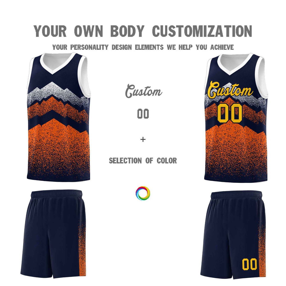 Personalized Youth Basketball Jerseys   Navy Orange Gradient Mountain Design Uniforms