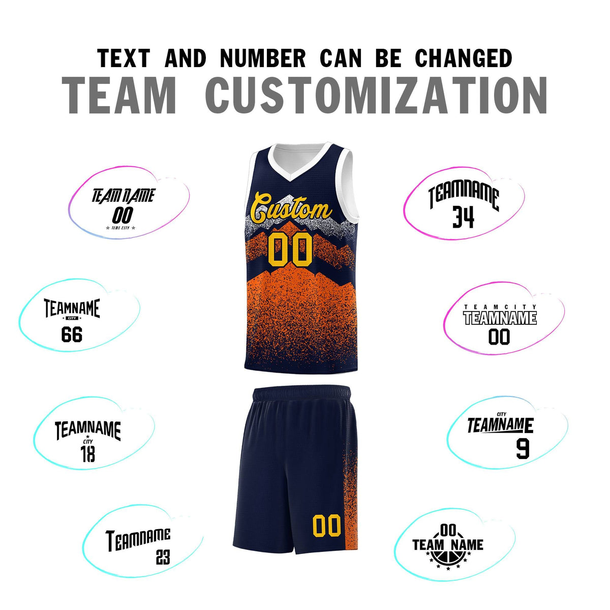 Personalized Youth Basketball Jerseys   Navy Orange Gradient Mountain Design Uniforms