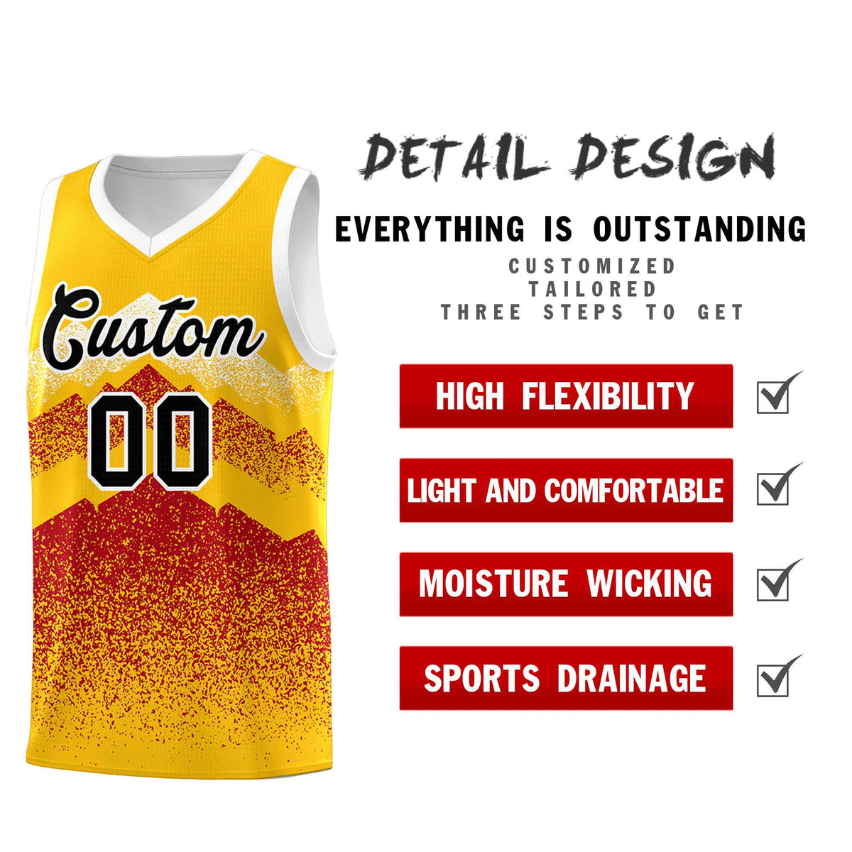 Personalized Youth Basketball Jerseys   Gold Red Gradient Mountain Design Uniforms